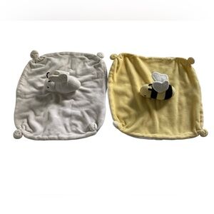 Set - 2 Burt’s Bees Bee 10” Lovey Security Blankets White Yellow Organic Cotton